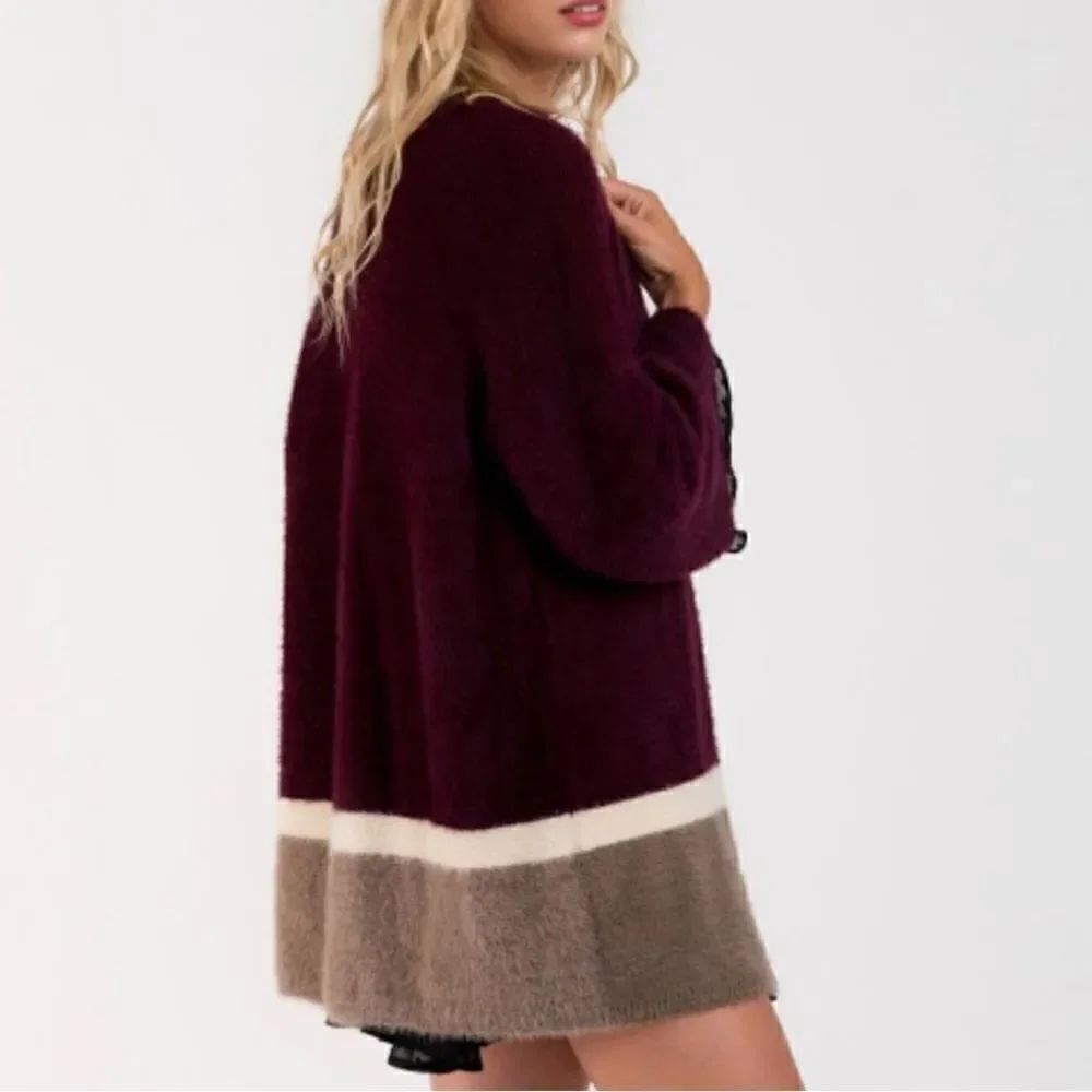 NWT Super Soft Maroon Bell Sleeve Cardigan Sweater S M L XL